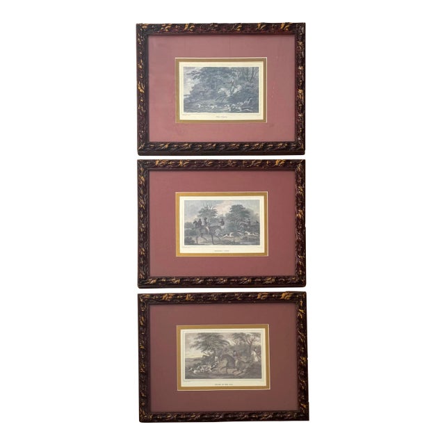 Set of 3 Framed Vintage Fox Hunting Engravings | English Equestrian Art Prints | Antique Decor For Sale