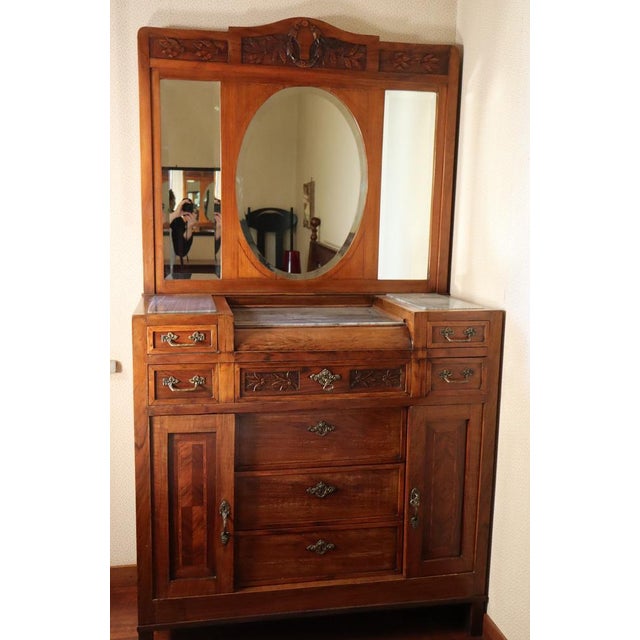 Wood Mahogany & Marble Chest of Drawers with Mirror, 1900s For Sale - Image 7 of 18