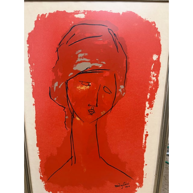 Mid-Century Modern Modigliani 1916 Portrait Tete De Femme J. Hebuterne Screenprint Framed 21x32 For Sale - Image 3 of 4