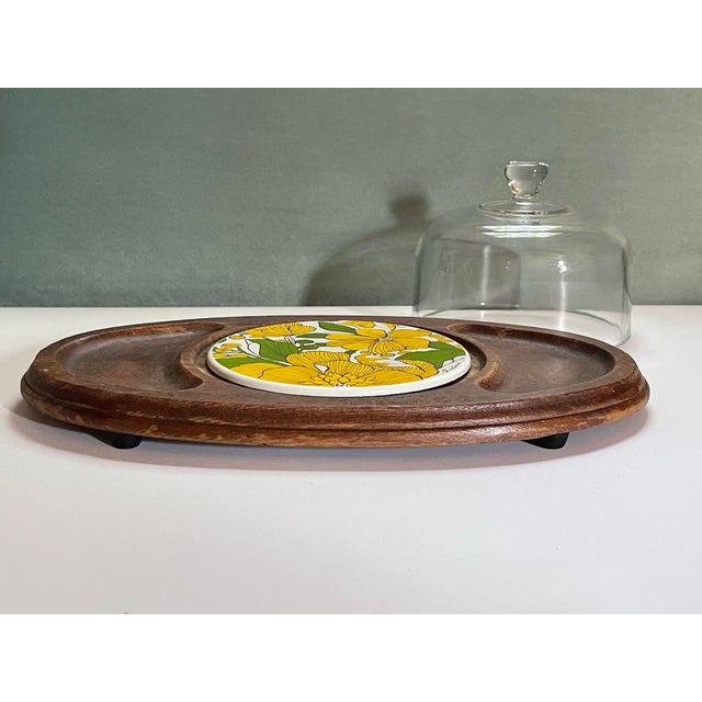 Brown Mid 20th Century Yellow Flower Snack Board For Sale - Image 8 of 9