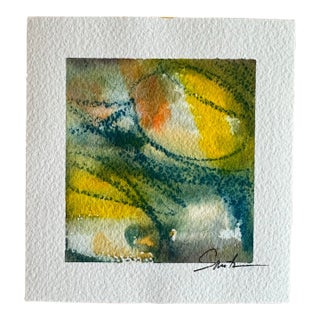 “Golden Bloom” Original Watercolor Miniature Abstract Painting by Nancy Smith For Sale