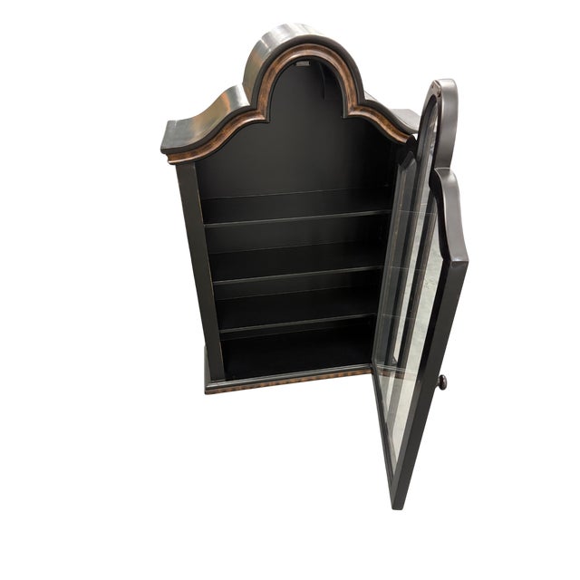 Late 20th Century late 20th Century Distressed Black Wood and Glass Wall Mounted Curio Showcase For Sale - Image 5 of 7