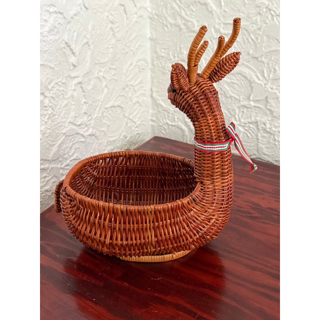 Late 20th Century Vintage Wicker Reindeer Basket Christmas Holiday Decor For Sale - Image 5 of 9