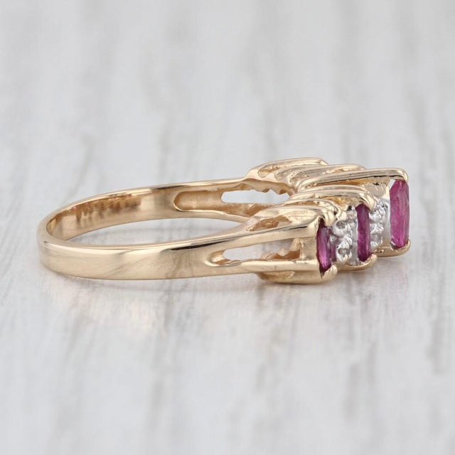 Metal 0.70ctw Tiered Ruby Diamond Pyramid Ring 14k Yellow Gold Size 6.25 Stackable For Sale - Image 7 of 8