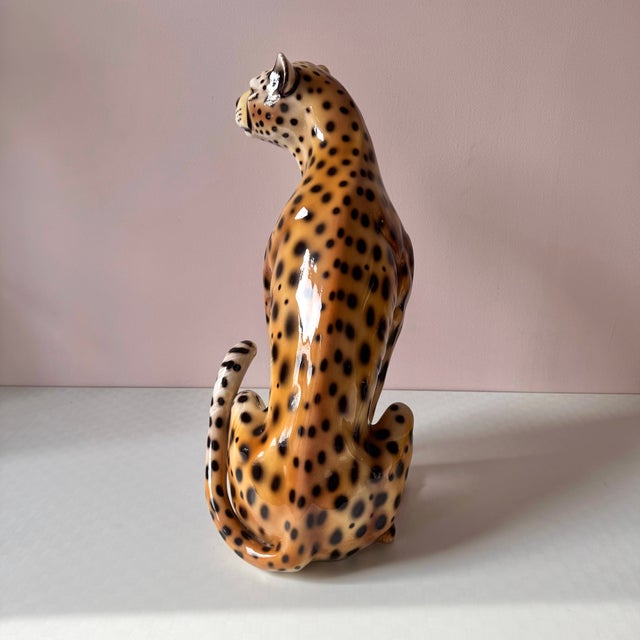 Tan Vintage Large Italian Porcelain Cheetah Statue For Sale - Image 8 of 10