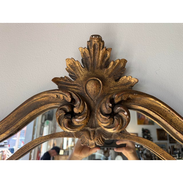 Hollywood Regency Italian Hollywood Regency Carved Wood Wall Mirror For Sale - Image 3 of 12