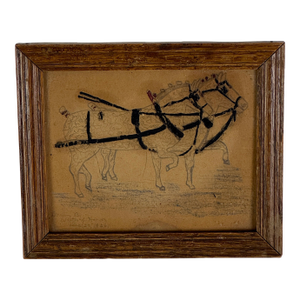 Marvelous Framed Original Hand Drawing of Pair of Carriage Horses, Signed, Circa 1926