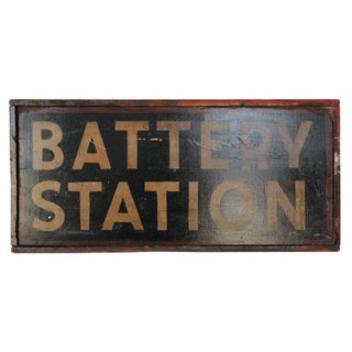 Double-Sided "Battery Station" Wooden Sign For Sale