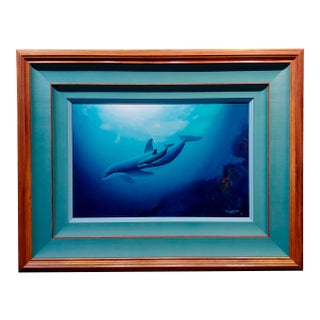 Robert Wyland Dolphin & Her Baby -Pacific Home 1990-Original Oil Painting For Sale