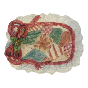 Fitz and Floyd Canape Plate Christmas Quilt 1992