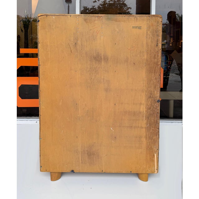 Mid 20th Century Heywood Wakefield Tall Maple Chest, Painted Stripes. 5 Drawer For Sale - Image 9 of 9