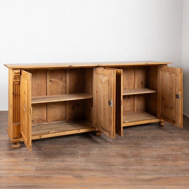 Long 20th Century Danish Pine Sideboard Buffet Console 20th century Danish sideboard buffet crafted from pine, showcasing...