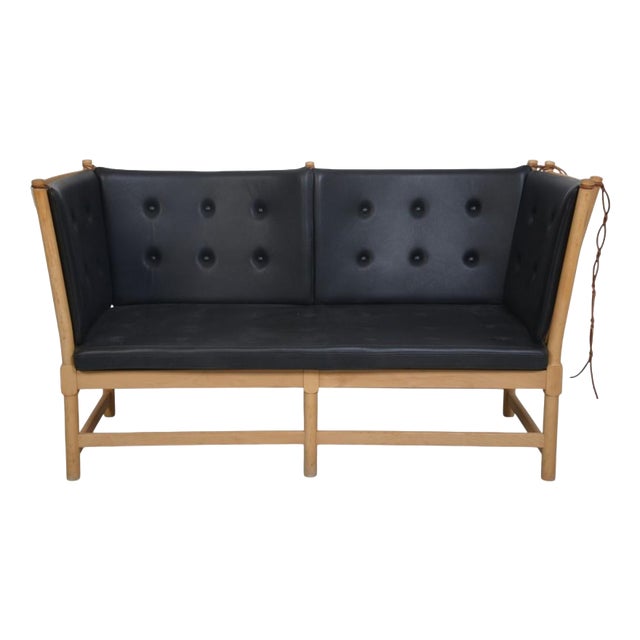 Spokeback Sofa in Black Leather by Børge Mogensen, 1988 For Sale