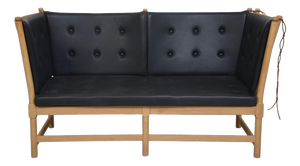 Spokeback Sofa in Black Leather by Børge Mogensen, 1988