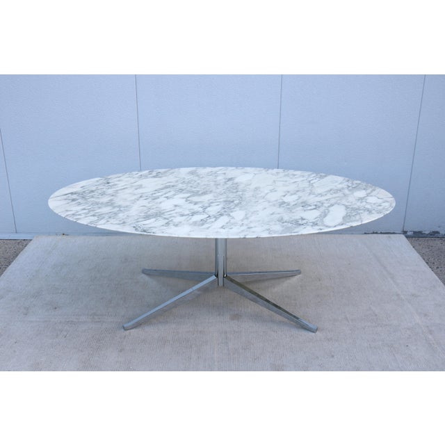 Fabulous mid-century modern 78" oval Arabescato marble top Florence Knoll table desk, originally designed in 1961 by...