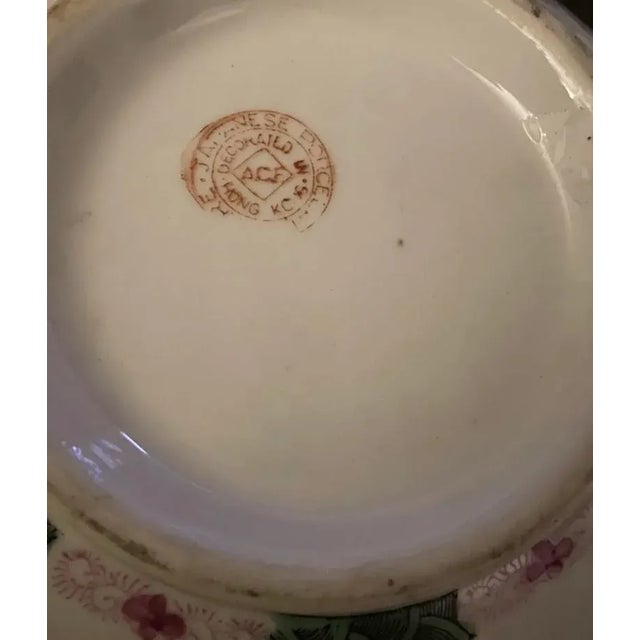 Late 20th Century Japanese Porcelainware Pink and Green Ribbon Style Floral Swag Centerpiece Bowl For Sale - Image 6 of 7
