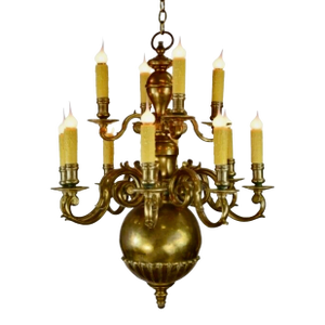 1990s Large Chapman Georgian Antique Brass 12 Arm Chandelier