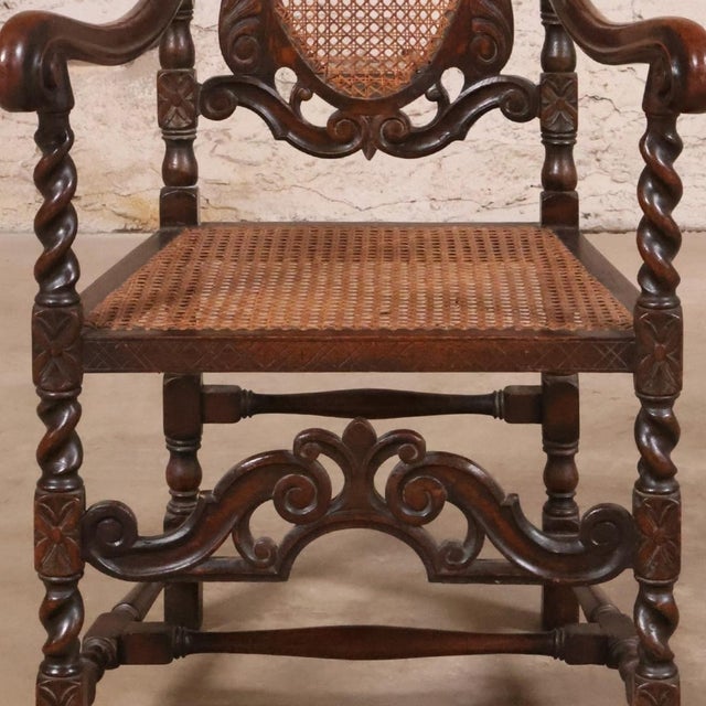19th Century English Oak Barley Twist and Cane Chair For Sale - Image 4 of 5