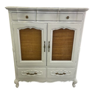 Vintage Hand Painted Dresser Armoire Gray French Provincial Original Hardware For Sale