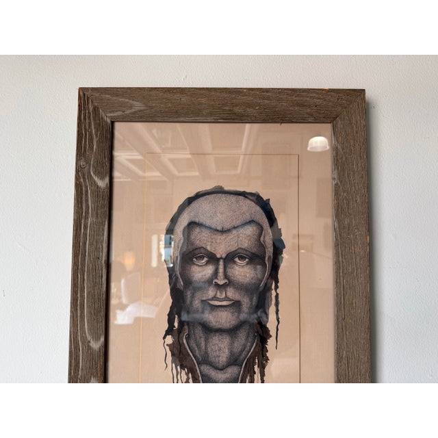 1970’s Ralph “Gus” Kniffin Native American Portrait Pen & Ink Painting Framed Under Glass For Sale - Image 10 of 12