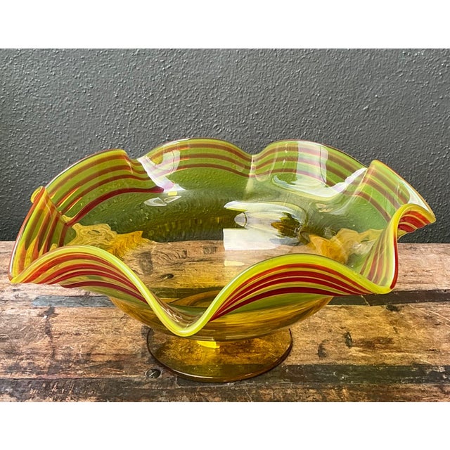 Vintage Striped Murano-Style Glass Centerpiece Bowl For Sale - Image 13 of 18