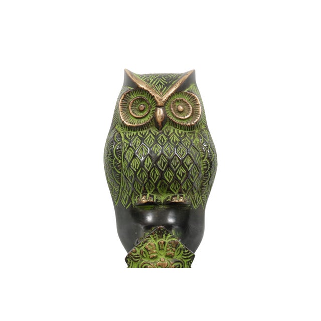 Green Brass Owl Door Knocker For Sale - Image 4 of 6