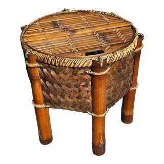 1990s Ralph Lauren Free Standing Bamboo Handled Basket or Side Table For Sale