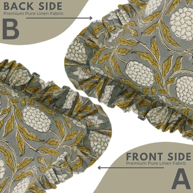 Not Yet Made - Made To Order Fabdivine Artisan Block Print Throw Frill Pillow Cover Gray 26x26 Inch Pure Linen- Merakhi For Sale - Image 5 of 5