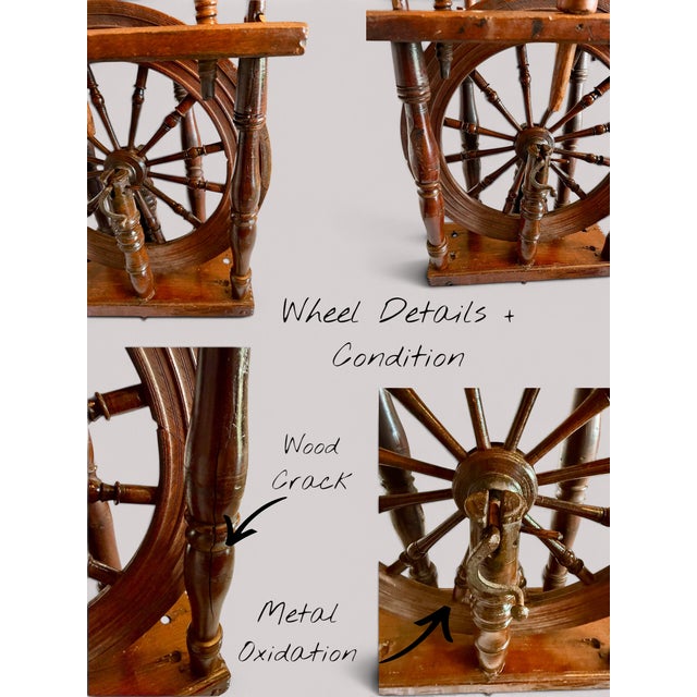 Wood Antique Spinning Wheel 1800s-Castle Style-Primitive-Farmhouse-Textile Decor Art For Sale - Image 7 of 10
