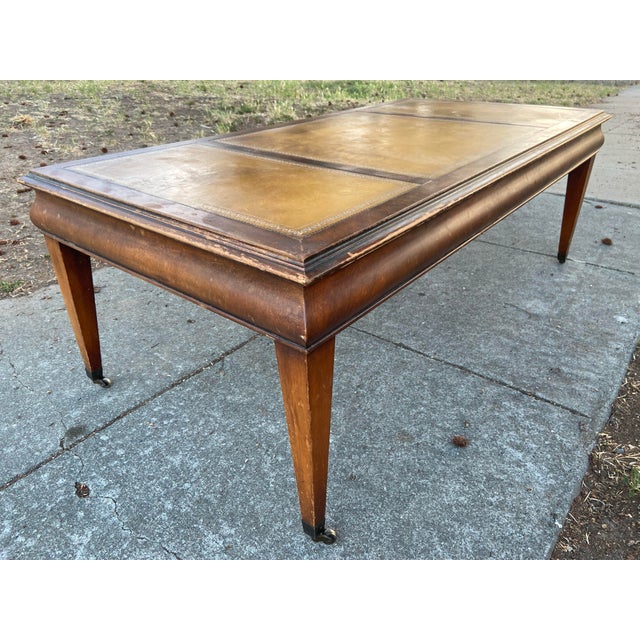 Traditional Antique English Regency Mahogany & Leather Top Coffee Table on Casters For Sale - Image 3 of 12