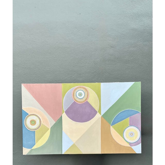 Vintage Original Abstract Geometric Oil on Canvas For Sale - Image 10 of 12