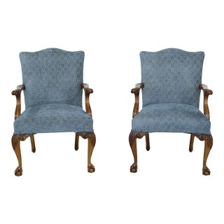 Pair Ball & Claw Vintage Walnut Arm Chairs ~ New Fabric For Sale