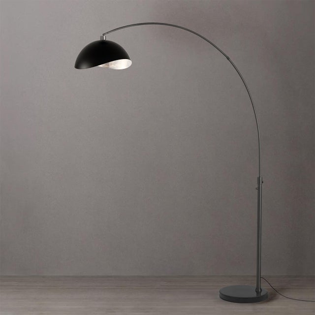 Mid-Century Modern 1960s 92-Inch Mid Century Modern 1-Light Arc Floor Lamp - Luna Bella, Black Finish, Marble Base, Shade For Sale - Image 3 of 4
