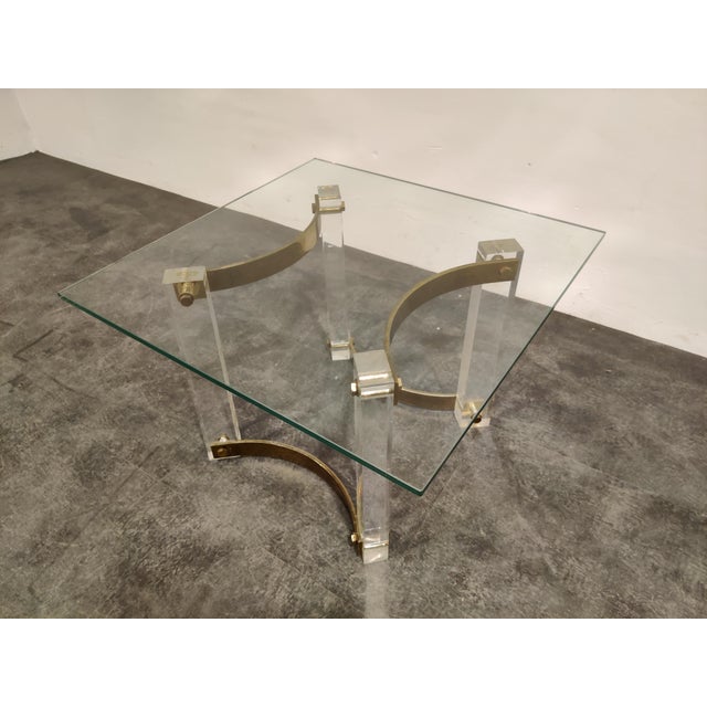 Brass and Acrylic Glass Coffee Table, 1970s For Sale - Image 6 of 10