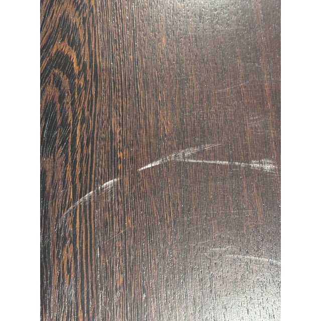 Late 20th Century Ebonized Oak Extension Dining Table With Lattice Pedestal Base For Sale - Image 12 of 13