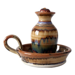 Vintage Handmade Studio Pottery Oil Lamp For Sale