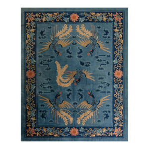 Attractive Blue-Cerulean Figurative Style and Chinoiserie Pattern Antique Chinese Peking Rug