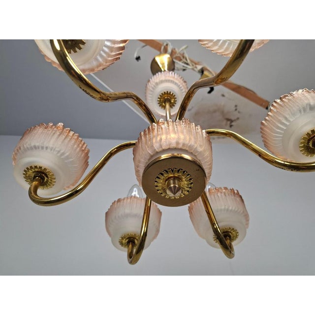 Mid-Century Czech Brass and Frosted Glass 6-Arm Chandelier, Železný Brod, 1960s For Sale - Image 6 of 18
