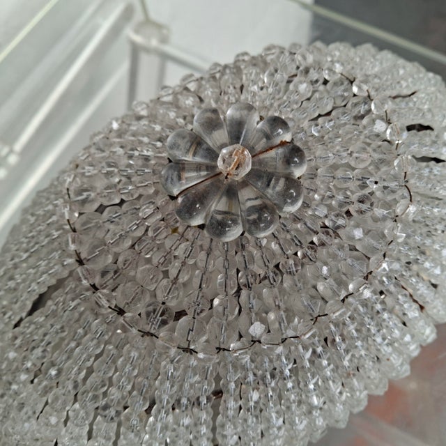 Hollywood Regency 1940's Hollywood Regency Cut & Beaded Crystal 2 Light Ceiling Flush Mount / Wall Sconce Fixture For Sale - Image 3 of 12