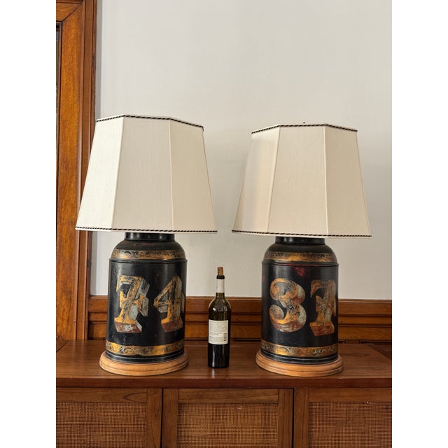 English Mid 20th Century English Traditional Reproduction Tea Canister Lamps - a Pair For Sale - Image 3 of 13
