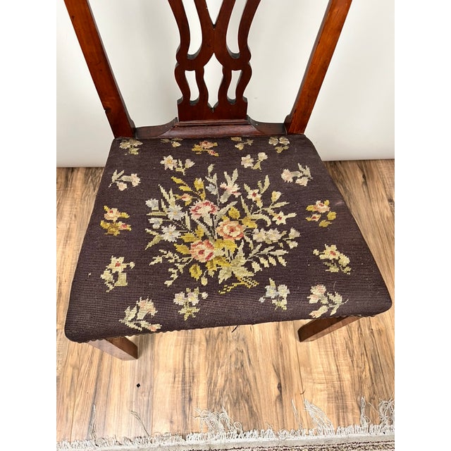 Brown Antique Chippendale Side Chair With Needlepoint Seat C. Mid 19th Century For Sale - Image 8 of 9