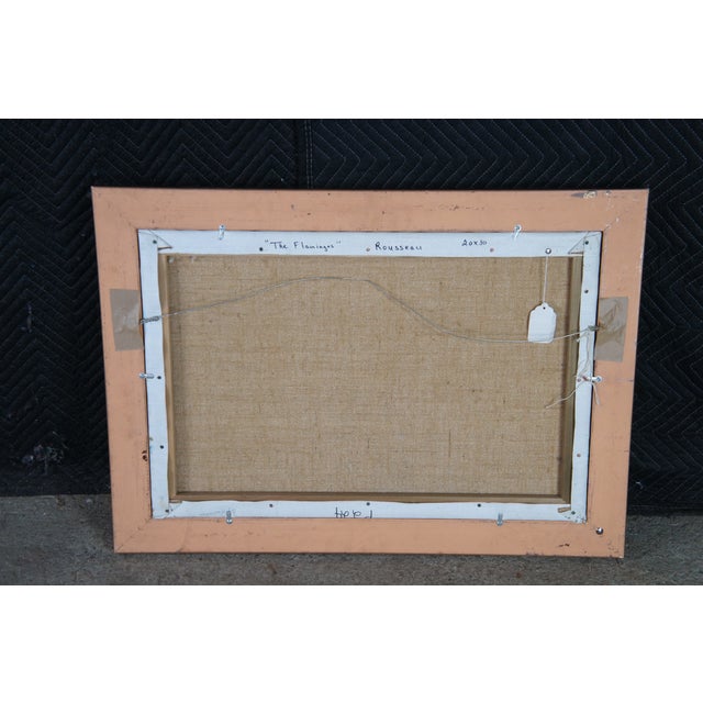 Blue Late 20th Century The Flamingoes After Henri Rousseau Tropical Oil Riverscape Painting Framed For Sale - Image 8 of 12