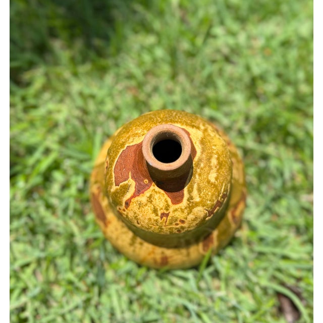 Vintage 5” Organic Studio Pottery Bottle Vase in Olive Drip Glaze For Sale - Image 10 of 11