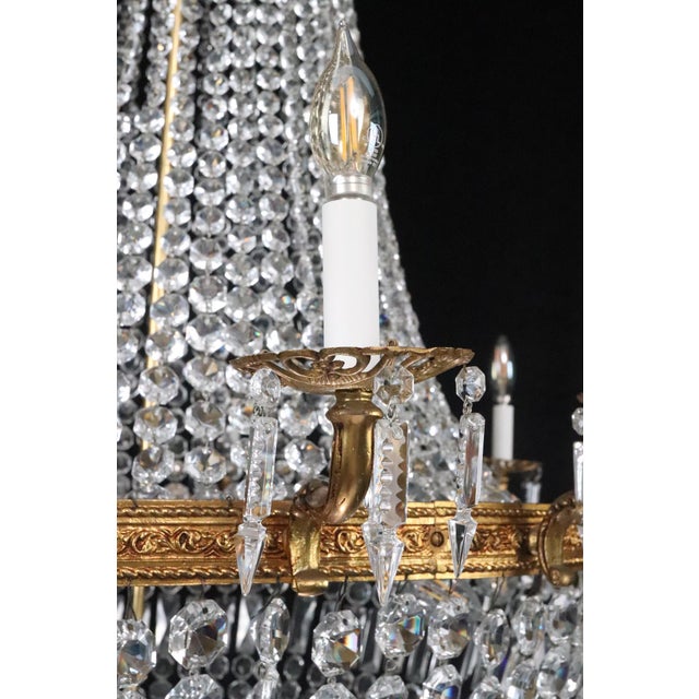 Mid 20th Century Mid 20th Century Large Scale Empire Crystal & Brass Basket Chandelier For Sale - Image 5 of 15