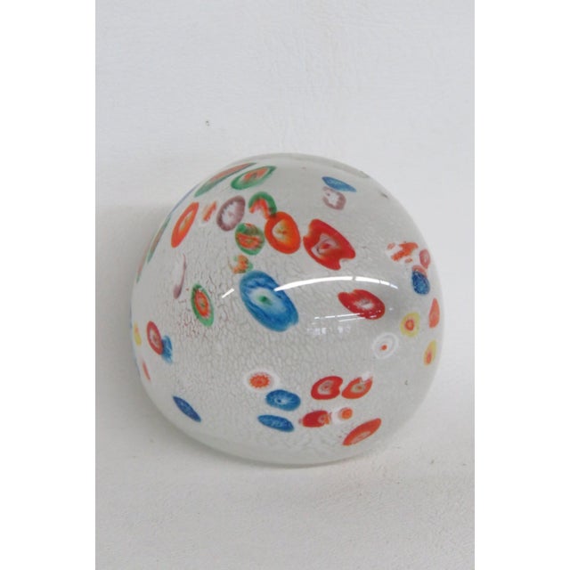 Mid Century Millefiori Art Glass Paperweight White Red Blue Green Orange 5129b For Sale - Image 11 of 14