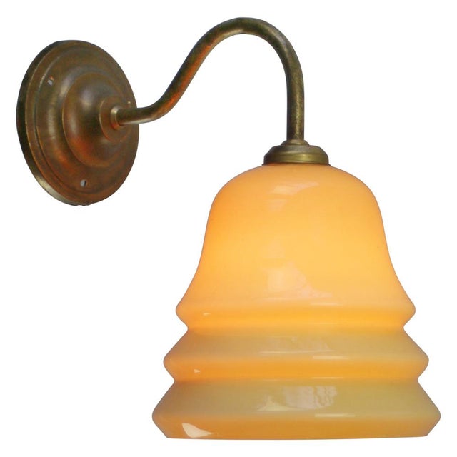 Mid-Century Modern French Yellow Glass and Brass Wall Sconce For Sale - Image 3 of 6