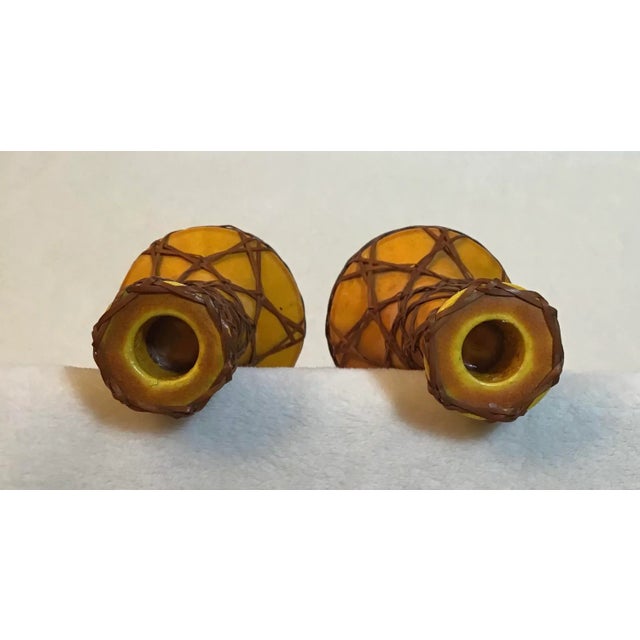 1910s 1910-1920 Japanese Awaji Pottery Candlestick Holders Rattan Bamboo Weaving - a Pair For Sale - Image 5 of 13