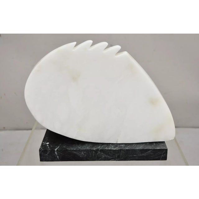 White Sheryl C. Benjamin Carved Marble Abstract Modernist Sculpture on Marble Base For Sale - Image 8 of 12