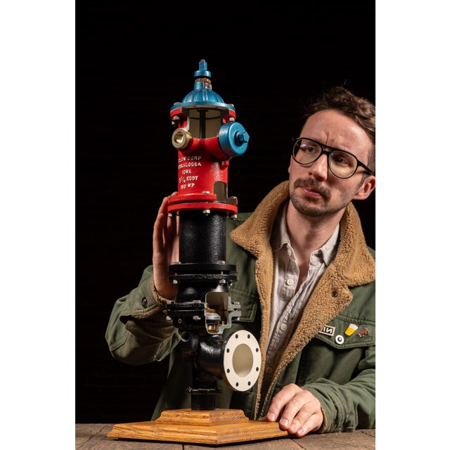c. 1950s-1960s; Clow Corporation - Oskaloosa, IA Factory cutaway demonstrator model of a Clow fire hydrant, mounted...