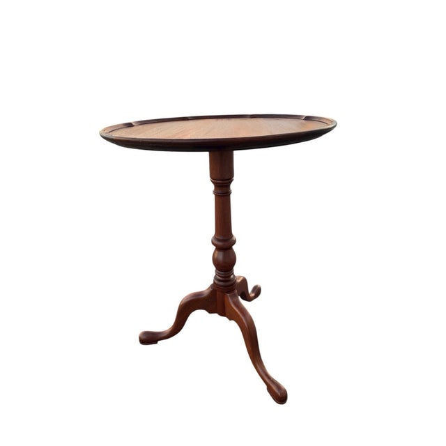 1970s Walnut Pie Crust Side Table Georgian Style Tripod Pedestal For Sale - Image 11 of 18
